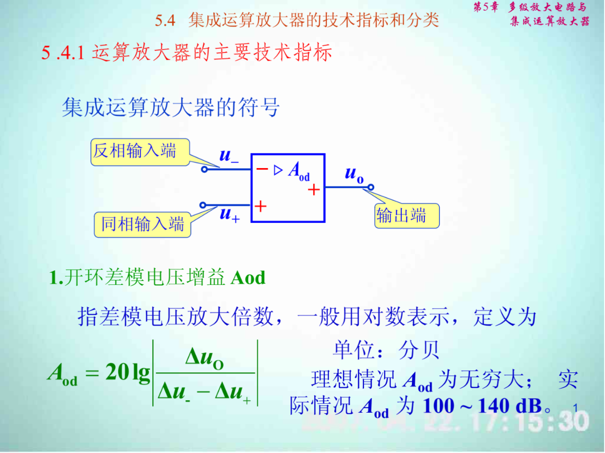 【电气与自动化】5-4集成运算放大器的技术指标和分类-图一