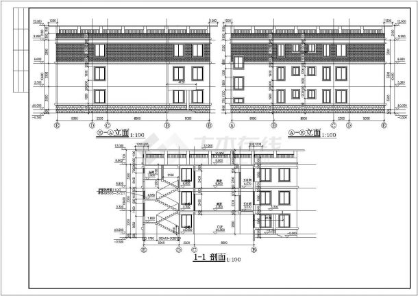 某市三层医院病房楼建筑施工CAD图-图二