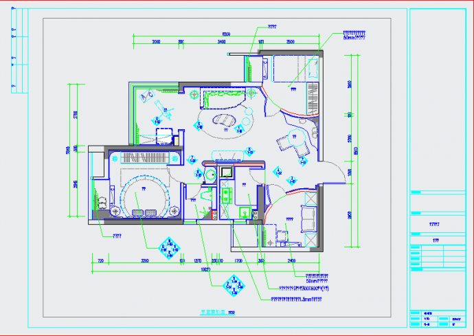 【湖北】现代时尚浪漫两居室室内设计施工图（含效果图）_图1