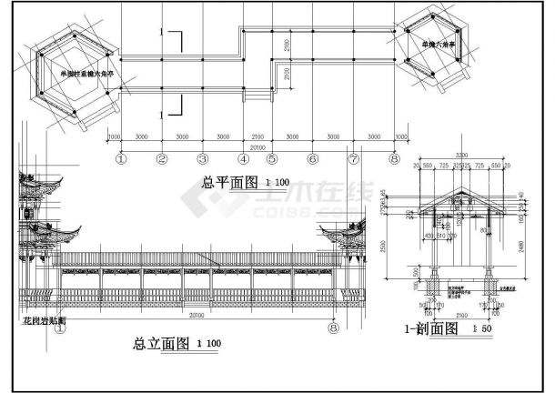 廊亭古建筑图CAD施工图纸-图一