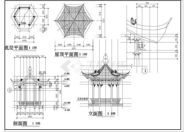 廊亭古建筑图CAD施工图纸-图二