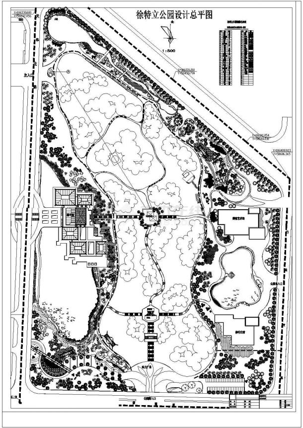 湖南徐特立公园规划设计cad总平面施工图（标注详细）-图一