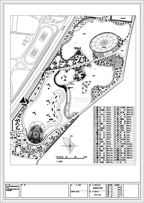 大连某公园绿化规划设计cad总平面种植图（标注详细）-图一