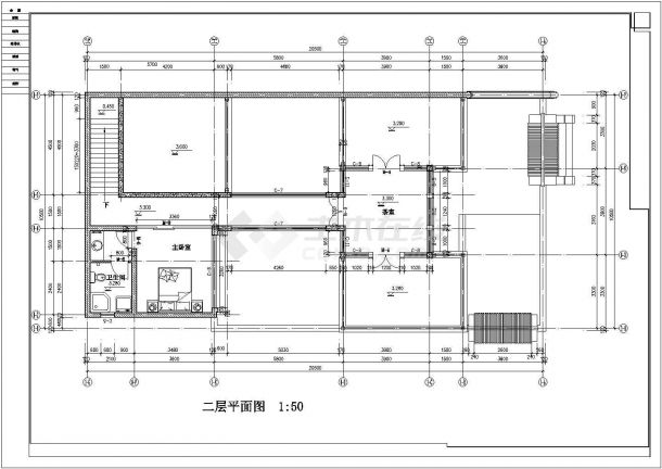 某多层砖混结构古典别墅设计cad全套建筑施工图纸（标注详细）-图二