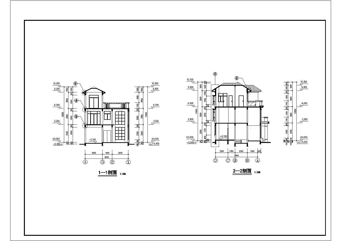 某地区三层复式别墅建筑设计施工图纸