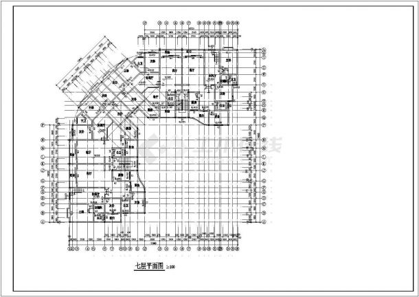 四川省某地区七层住宅楼多层平面图-图二