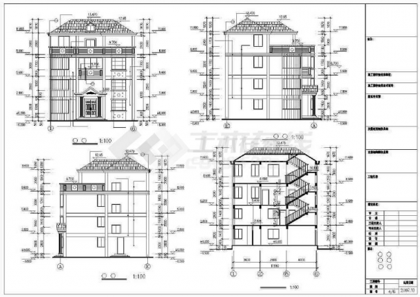 某4层框架结构单家独院式别墅建筑设计图纸-图一
