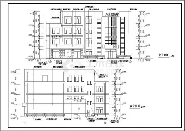 某地区四层防疫站设计建筑施工CAD图-图一