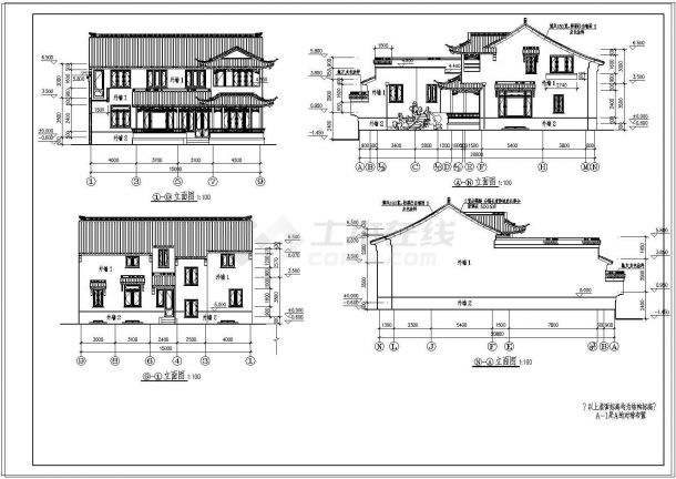 中式园林别墅建筑设计全套图纸-图二