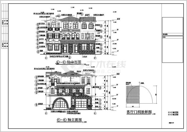 某地区双拼三层别墅建筑施工CAD图纸-图一