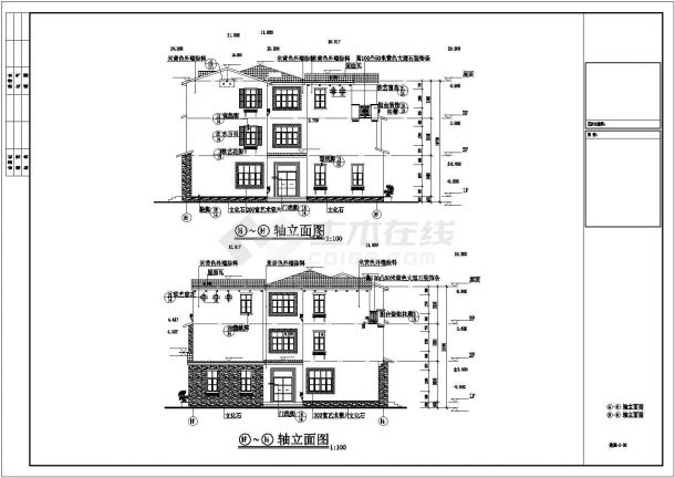 某地区双拼三层别墅建筑施工CAD图纸-图二