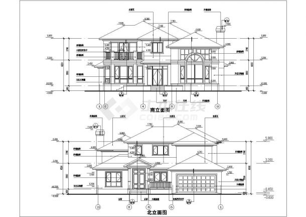 带落地窗大气坡屋顶自建别墅详细建筑设计图-图二