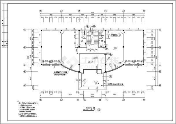 广东省某地区三层办公楼CAD建筑施工图-图二