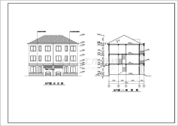 简洁双拼三层半带阁楼自建房屋建筑设计图-图二