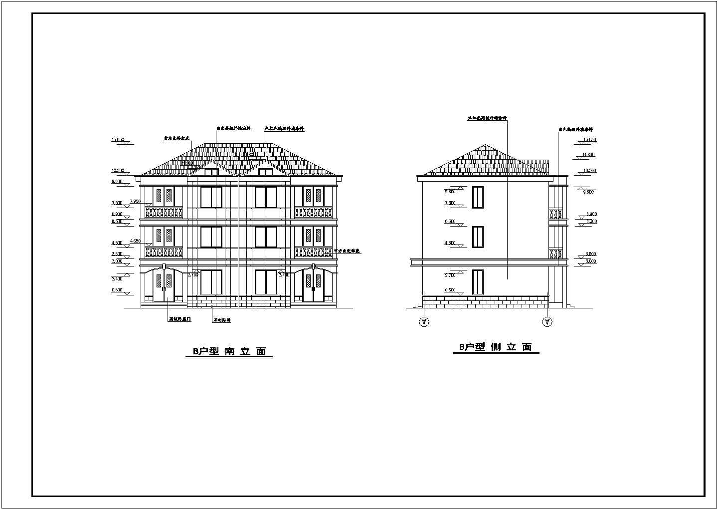 简洁双拼三层半带阁楼自建房屋建筑设计图