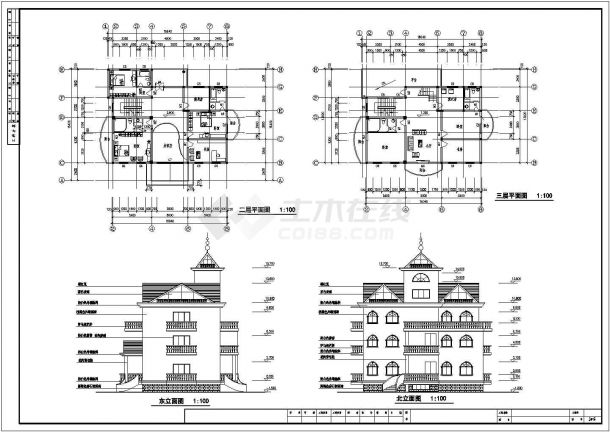 江苏省某地区三层农居建筑CAD设计图-图二