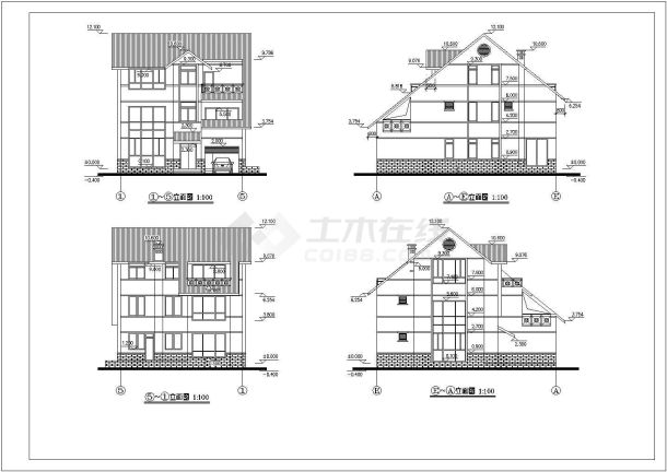 江苏省某城镇几套别墅CAD建筑图纸-图一