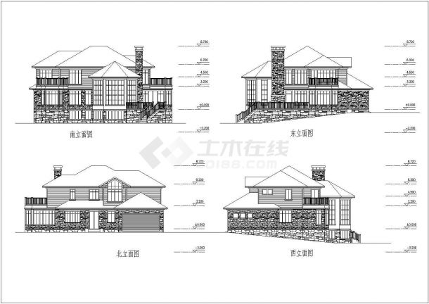 陕西省某城镇两层别墅CAD设计图-图一