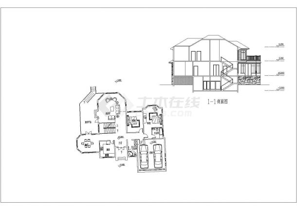 陕西省某城镇两层别墅CAD设计图-图二