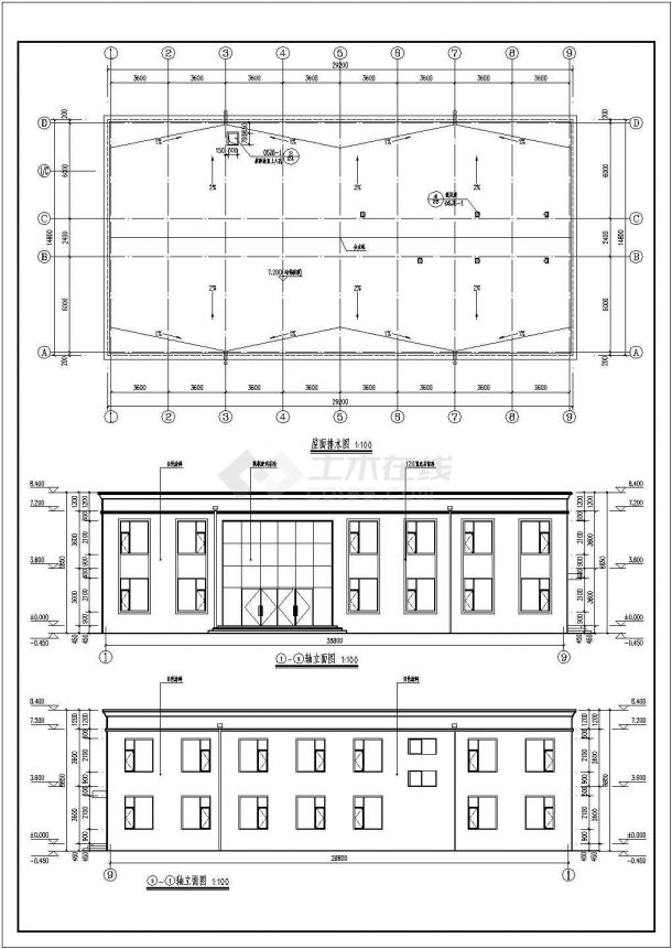 某厂区二层框架结构办公楼建筑设计图-图一