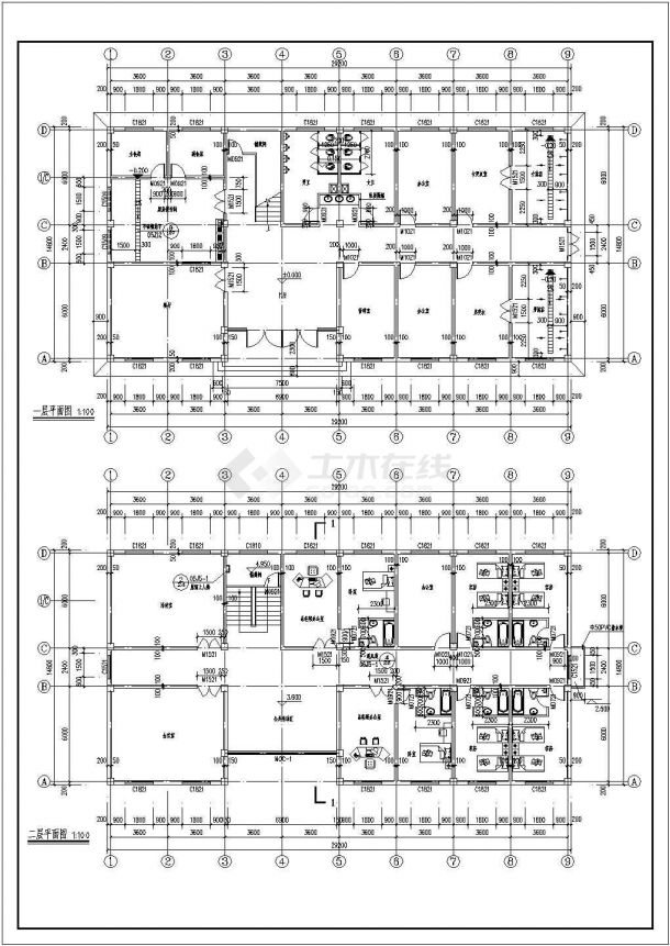 某厂区二层框架结构办公楼建筑设计图-图二