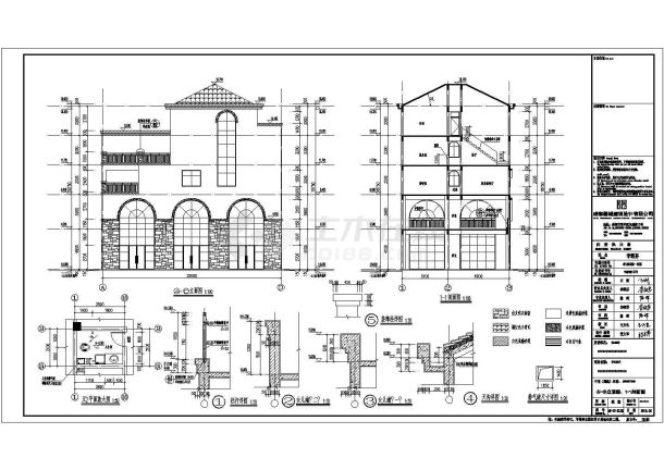 某小镇带商业的四层别墅（简欧）全套建筑图纸-图二