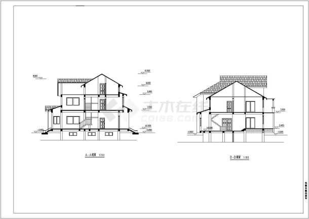 小型古朴带阁楼三层半自建房屋详细建筑设计图-图一