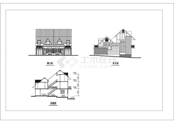 美式坡屋顶三层双屏自建别墅详细建筑设计图-图一
