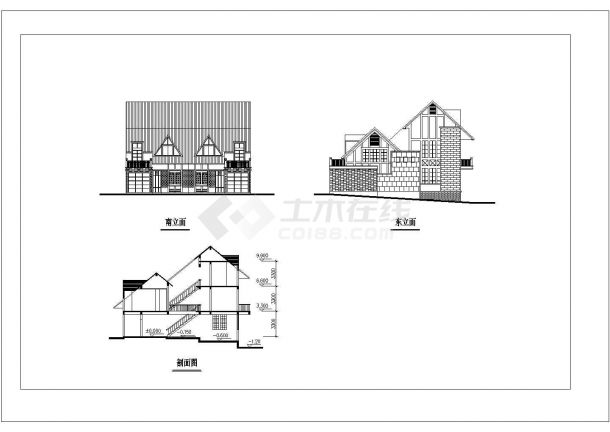 美式坡屋顶三层双屏自建别墅详细建筑设计图-图二