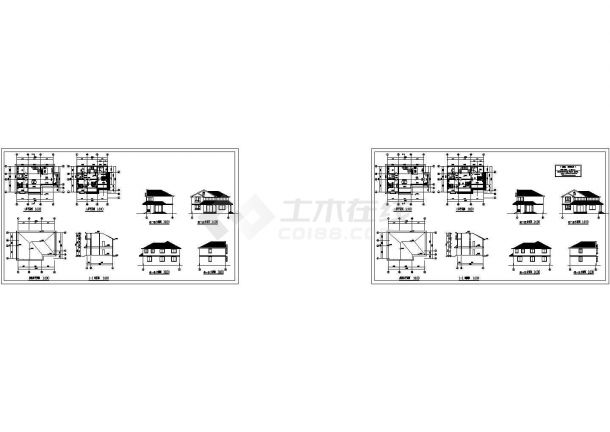 古典木结构别墅建施cad图，共十六张-图一