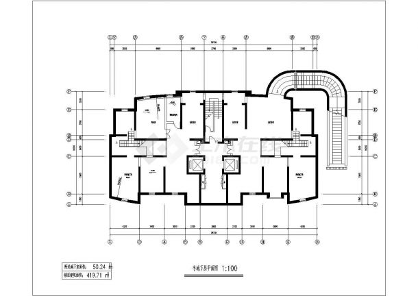 二十六层一楼梯二电梯二户三室二厅一书房户型住宅楼设计图建筑图-图一
