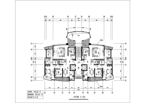 二十六层一楼梯二电梯二户三室二厅一书房户型住宅楼设计图建筑图-图二