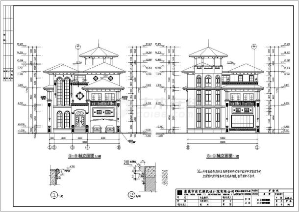 古典风格实用三层自建别墅详细建筑设计图-图一