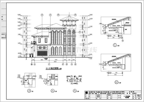 古典风格实用三层自建别墅详细建筑设计图-图二