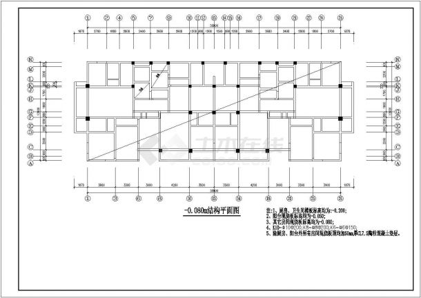 十二层住宅楼框剪结构cad施工工程图纸-图一