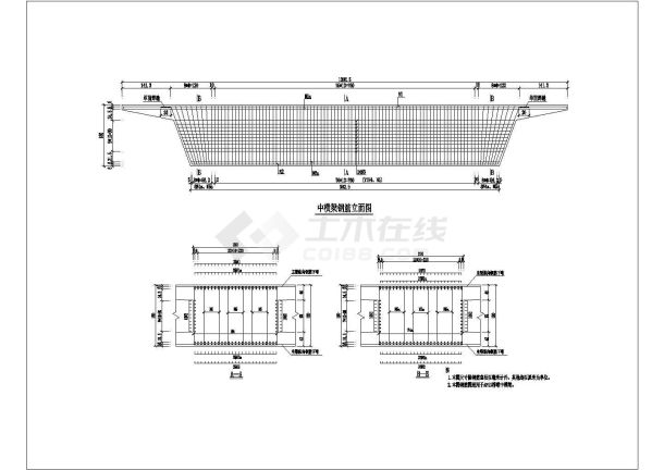 某地红岩村立交A匝道第四联桥中横梁钢筋布置图(一)(四)cad图-图一