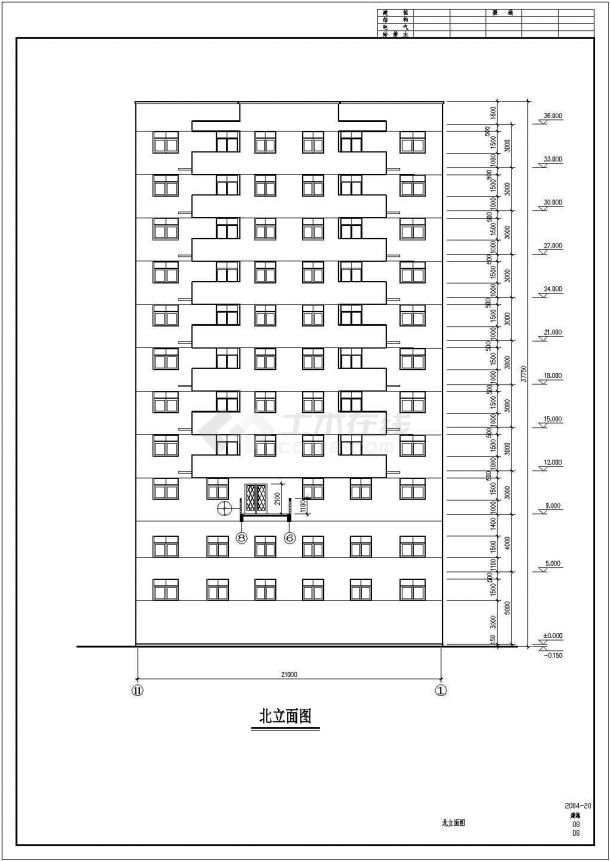 36米11层企业综合楼建筑框架结构施工cad平立面方案图（豆绿色外墙）-图二