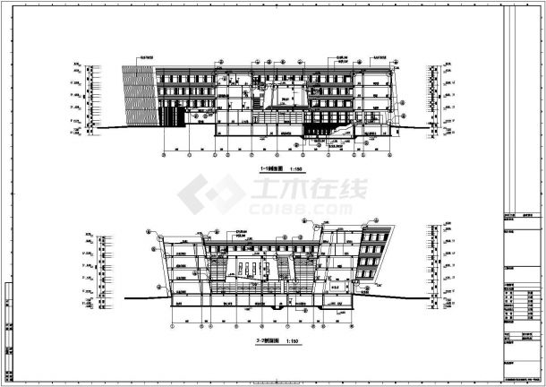 国内知名顶尖大学五层教学楼建筑cad设计施工图-图二