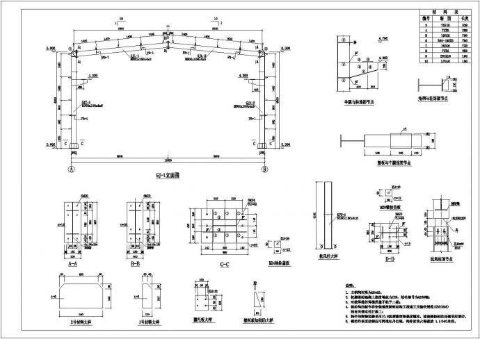 某单跨双坡门式轻钢结构厂房结构设计cad施工图纸_图1