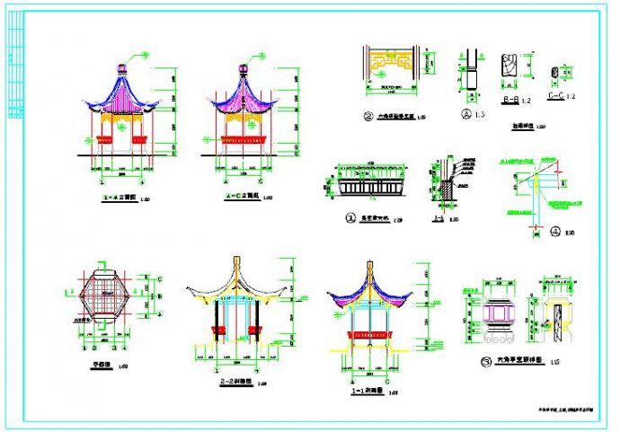 园林木结构六角亭完整建筑结构设计cad施工图纸_图1