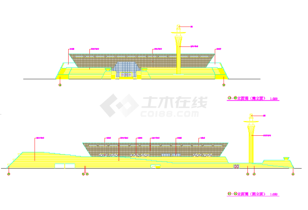 某三层博物馆建筑设计平立剖cad图纸-图二