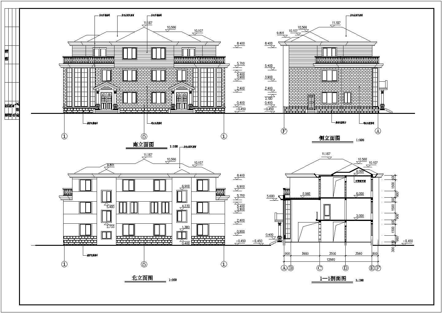都市风格三层双拼自建房屋详细建筑设计图