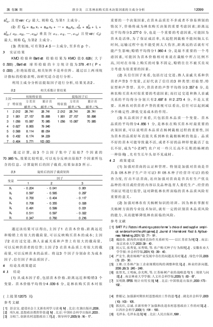 江苏林农购买苗木决策因素的主成分分析_图1