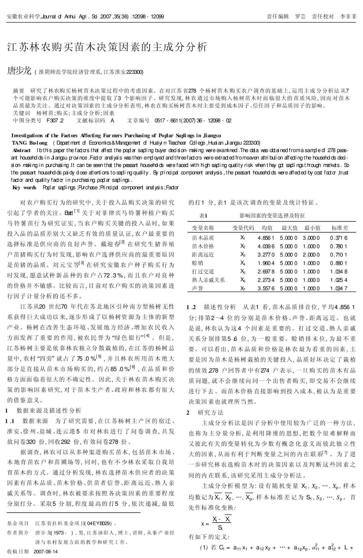 江苏林农购买苗木决策因素的主成分分析-图二