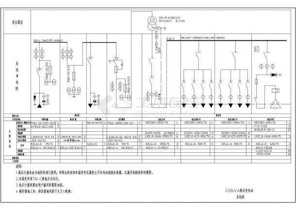 某地区630KVA箱变全套CAD设计图纸-图二