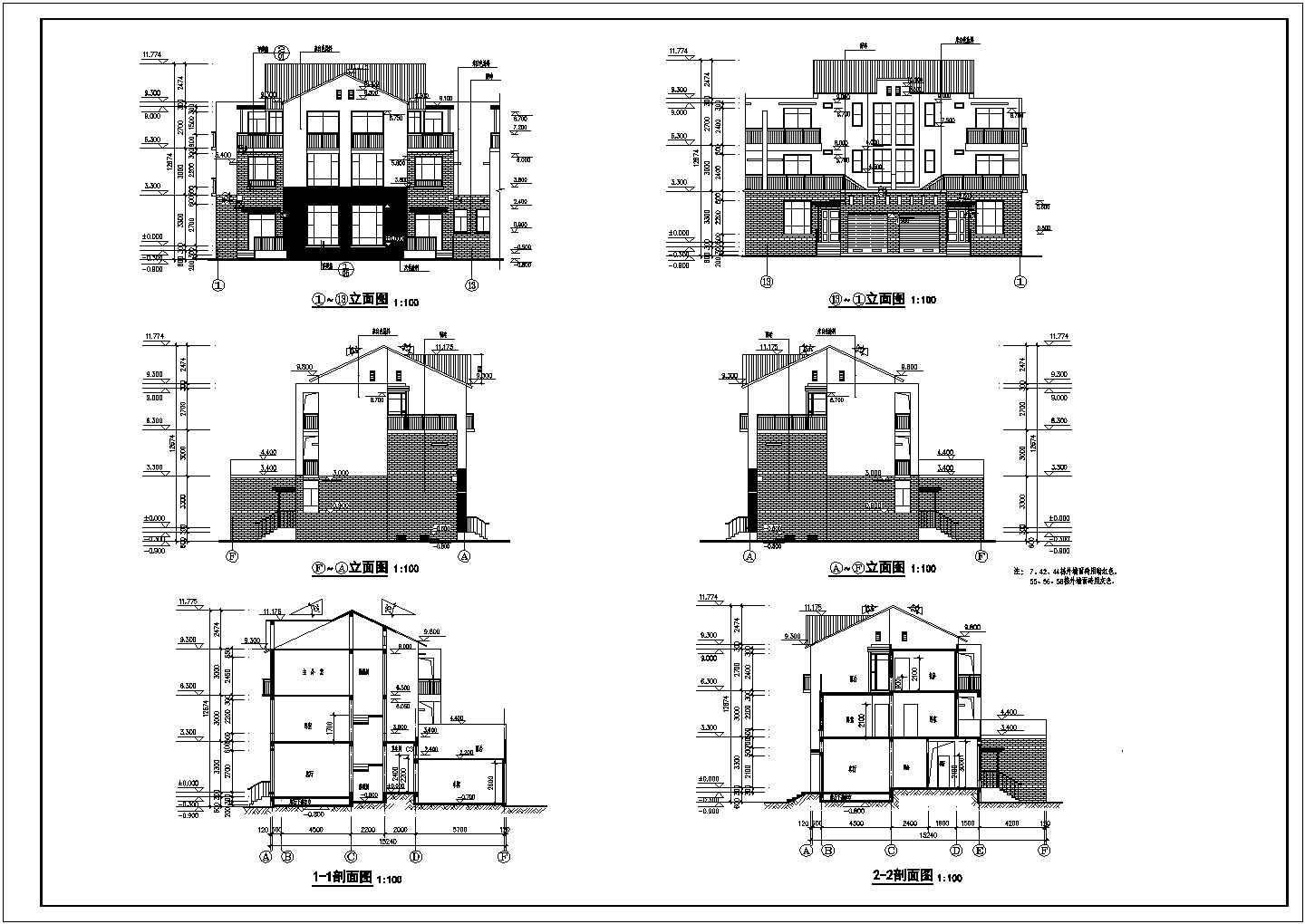 双拼时尚三层自建别墅详细建筑设计图