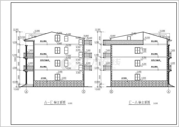 经典坡屋顶三层半带阁楼房屋详细建筑设计图-图二