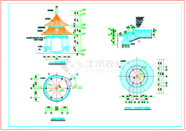 非常实用的一整套古建筑圆亭建筑CAD设计施工图-图二