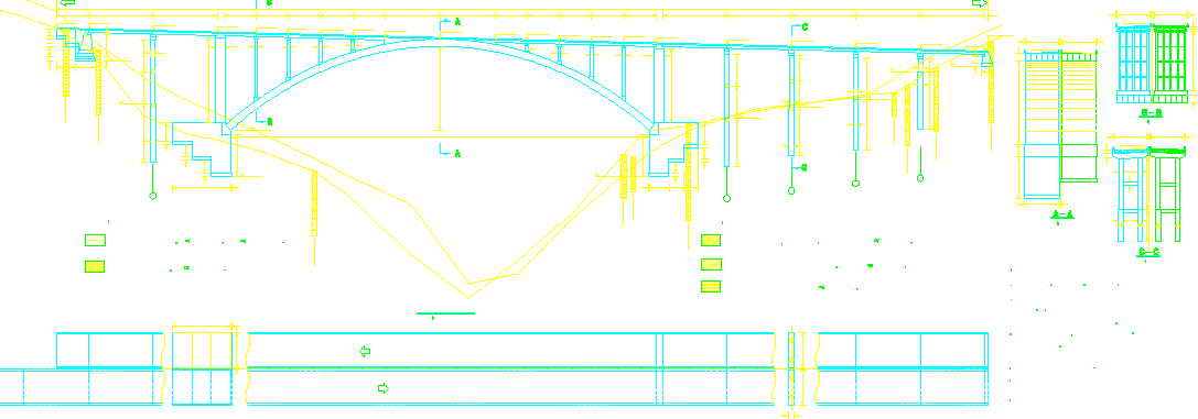 主孔为1-130米钢筋混凝土公路拱桥桥型布置图（标注齐全可打印）