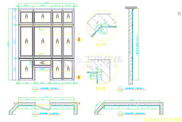 现代风格小别墅装修施工设计护墙板设计全套cad图（可打印）-图二